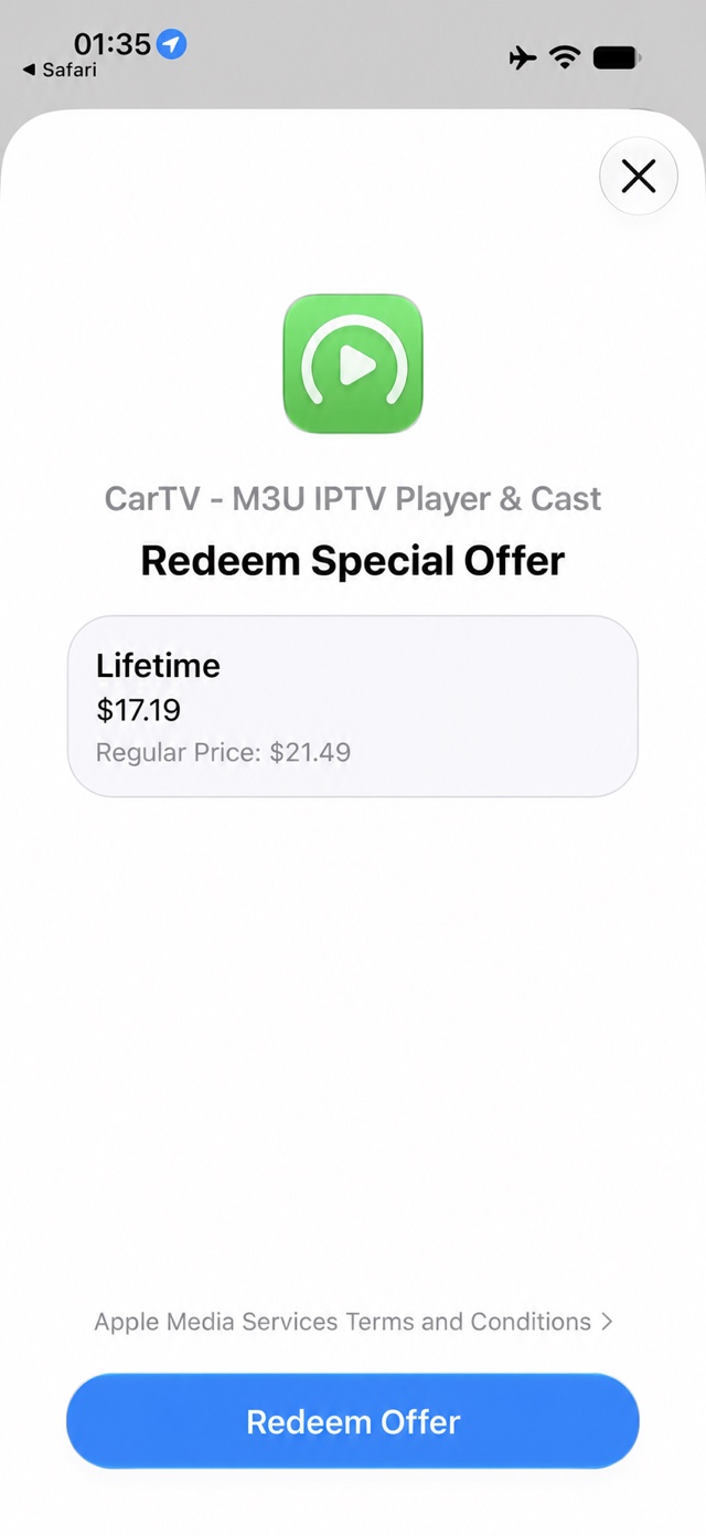 Illustrative English App Store offer screen showing Lifetime Pro for $17.19 instead of $21.49.