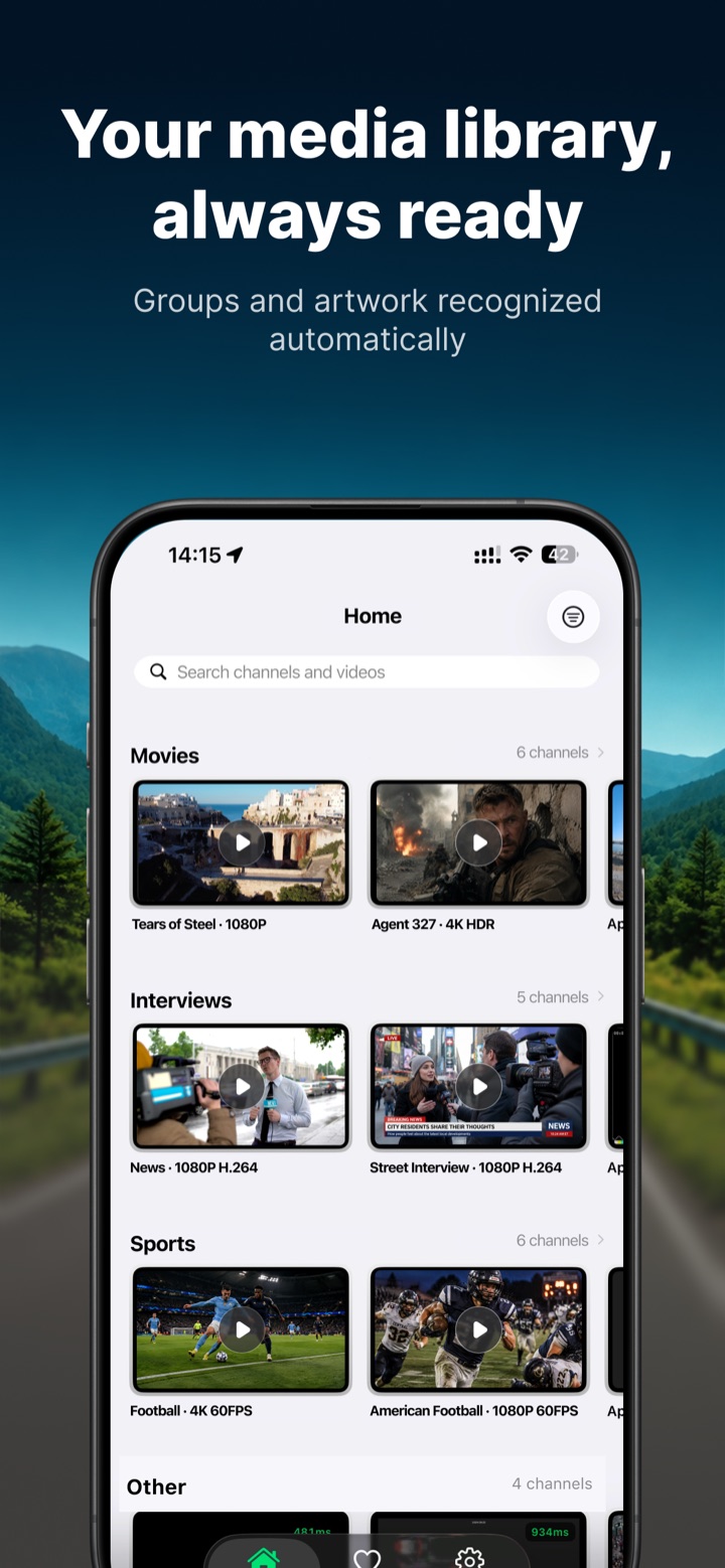Home screen with grouped channels